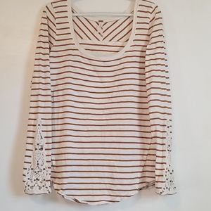 Free People Decorative Cuff Striped Tee Large